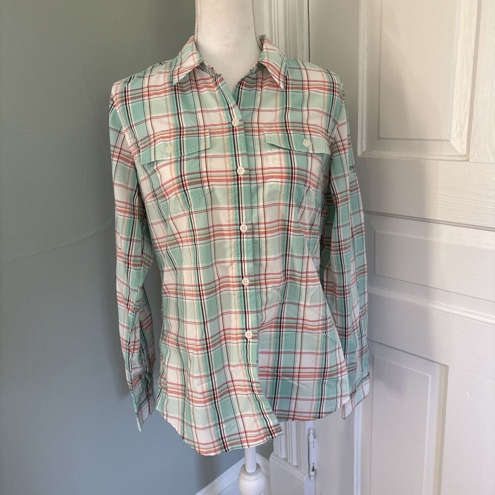 Patagonia Women's Size 6 Long Sleeved Overcast Shirt Plaid Aqua Long Sleeve - Picture 1 of 4
